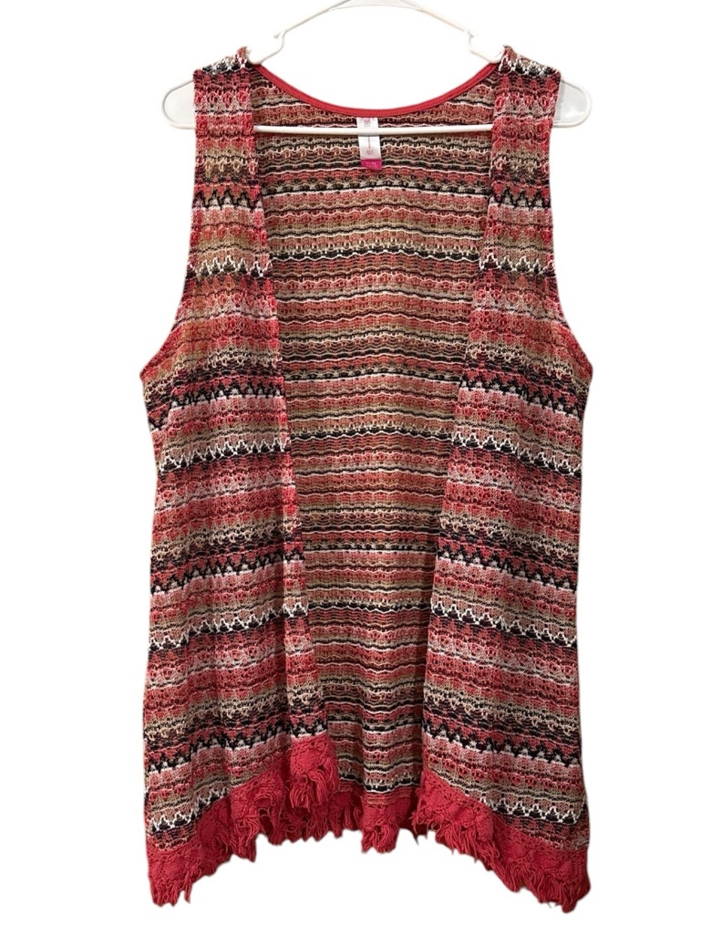 No Boundaries Red Multi-Color Crochet Fringe Tank Vest
